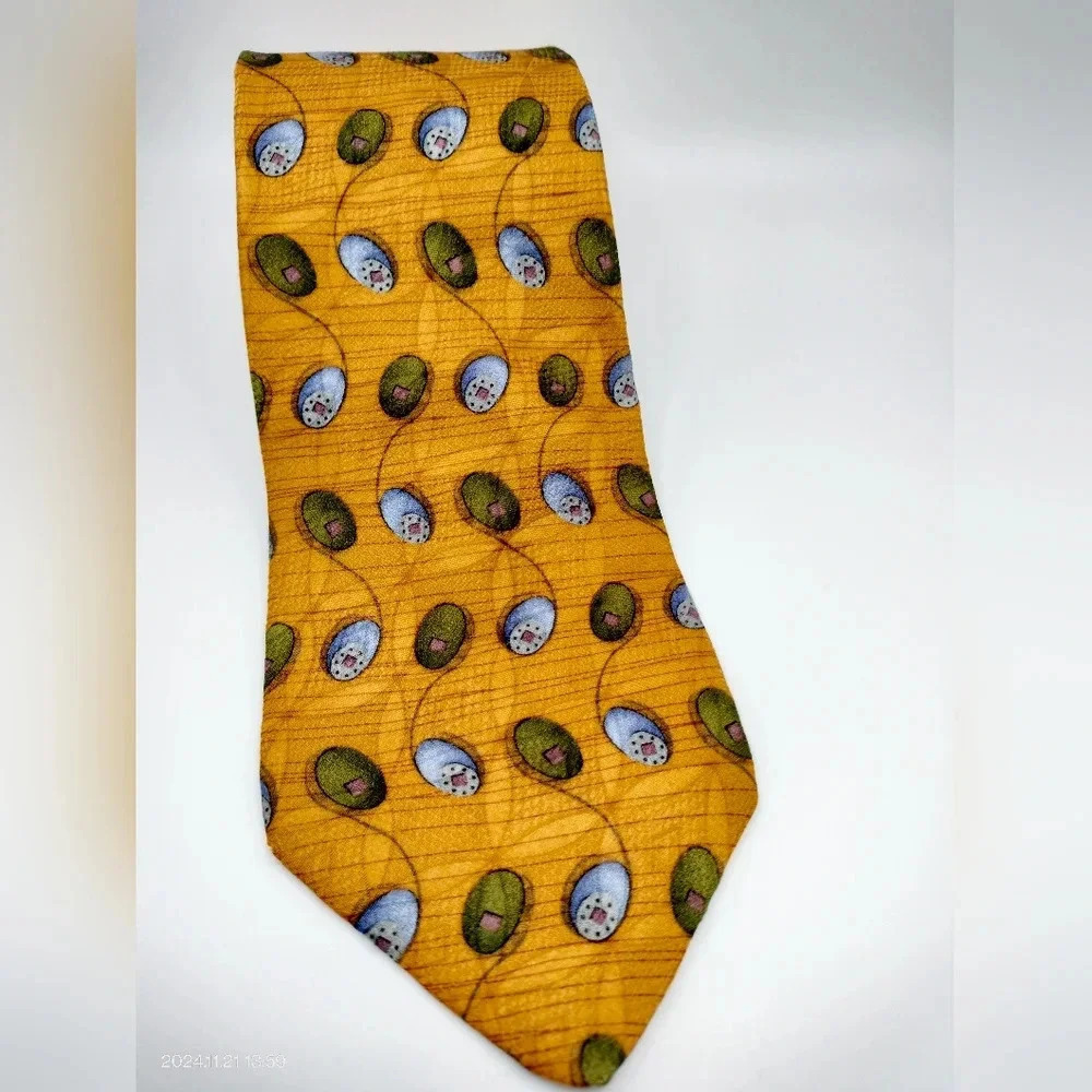 Robert Talbott Studio Silk Tie Hand Sewn Made in USA Yellow Abstract